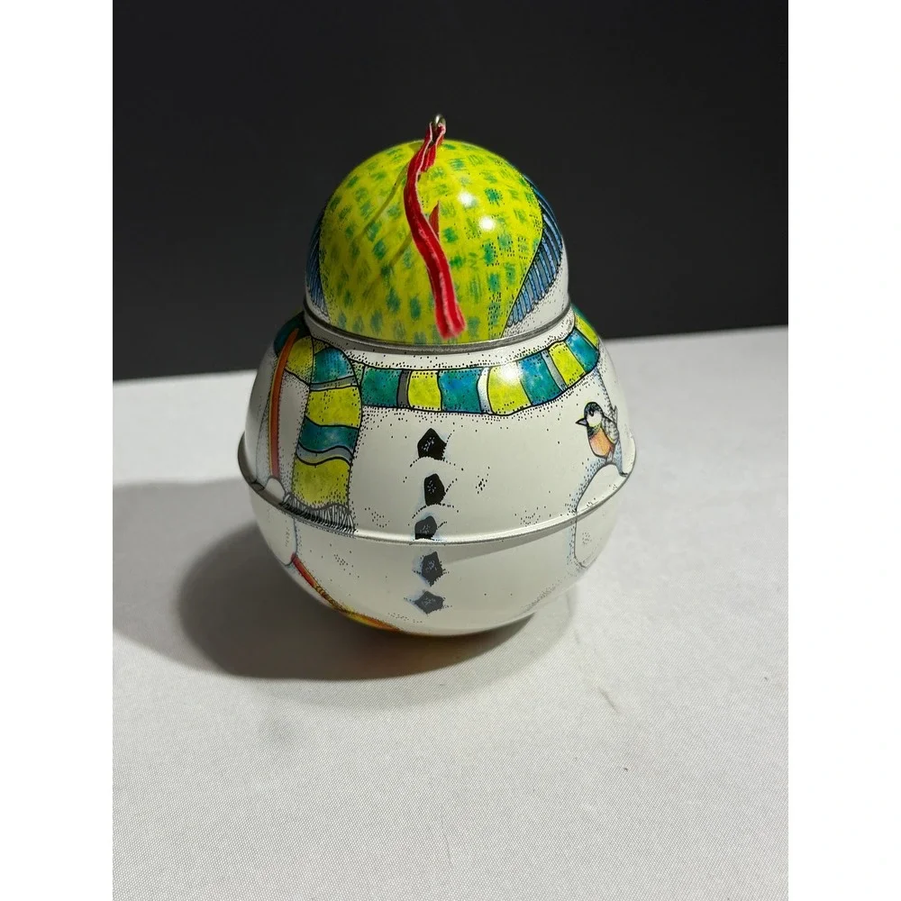 Vintage 1991 Hallmark Snowman Metal Tin Christmas Ornament Keepsake Box